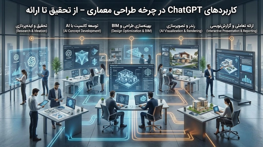 آموزش حرفهای ChatGPT برای معماران – نسخه ۲۰۲۵ کاربردهای ChatGPT در چرخه طراحی معماری – از تحقیق تا ارائه