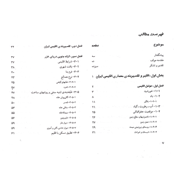 فهرست کتاب بررسی اقلیمی ابنیه سنتی ایران