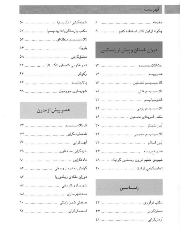 فهرست کتاب گرایش های معماری