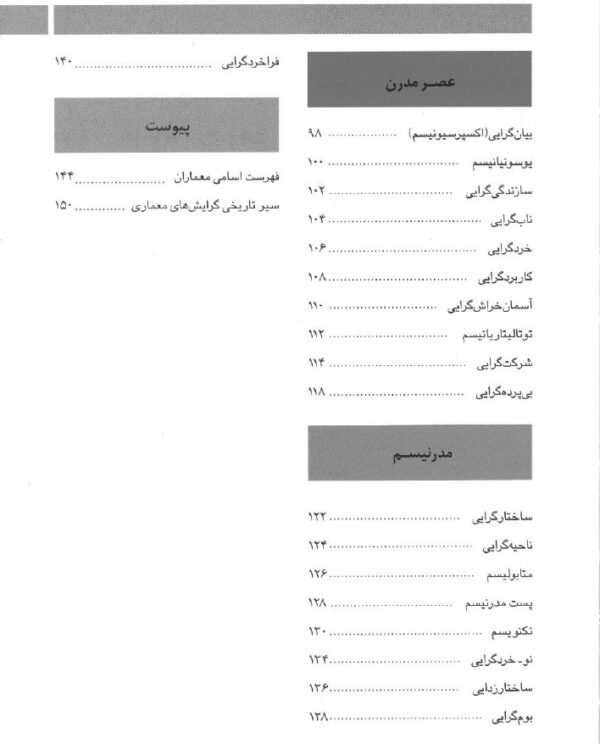 فهرست کتاب گرایش های معماری2